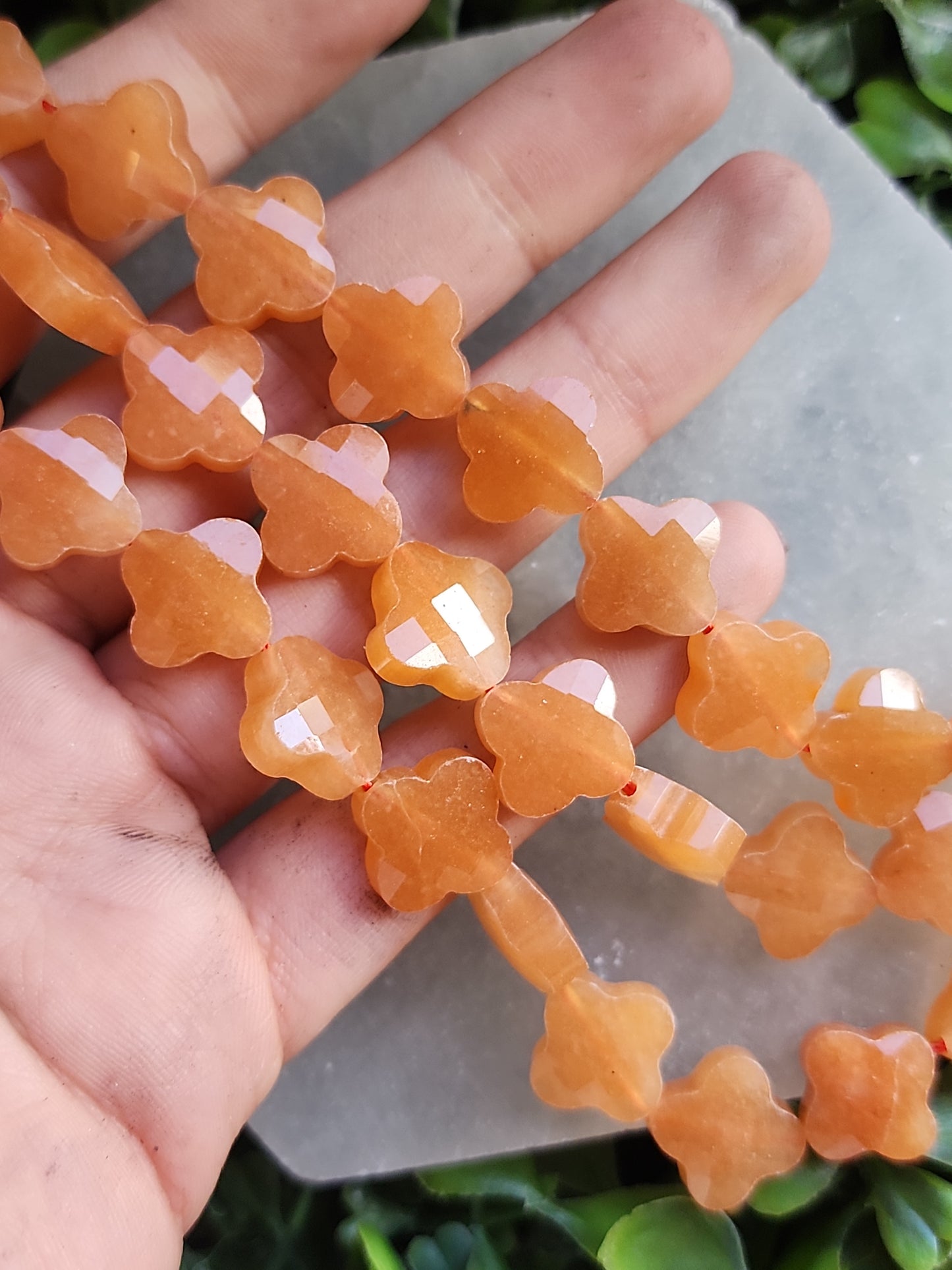 Faceted Red Aventurine Quatrefoil Beads