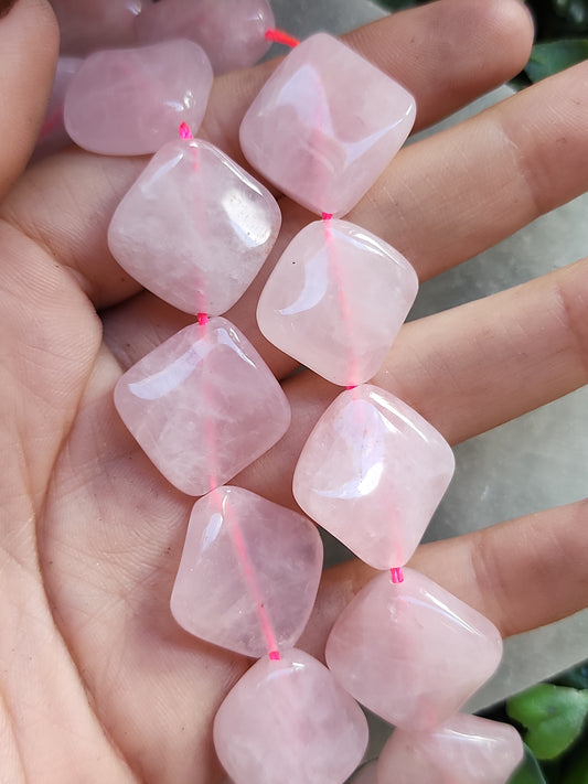 Rose Quartz Twisted Tile Beads