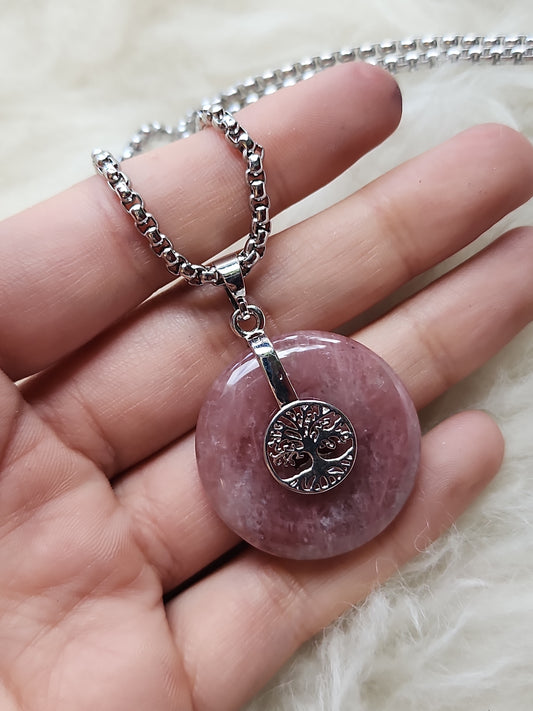 Strawberry Quartz Tree of Life Donut Necklaces