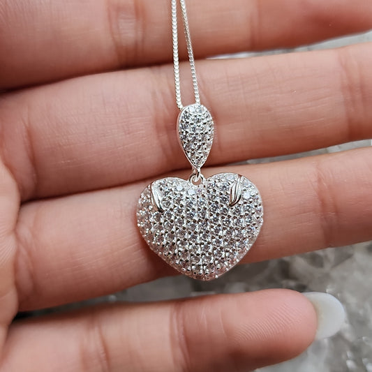 S.S. Cubic Zirconia Dangling Heart Necklaces