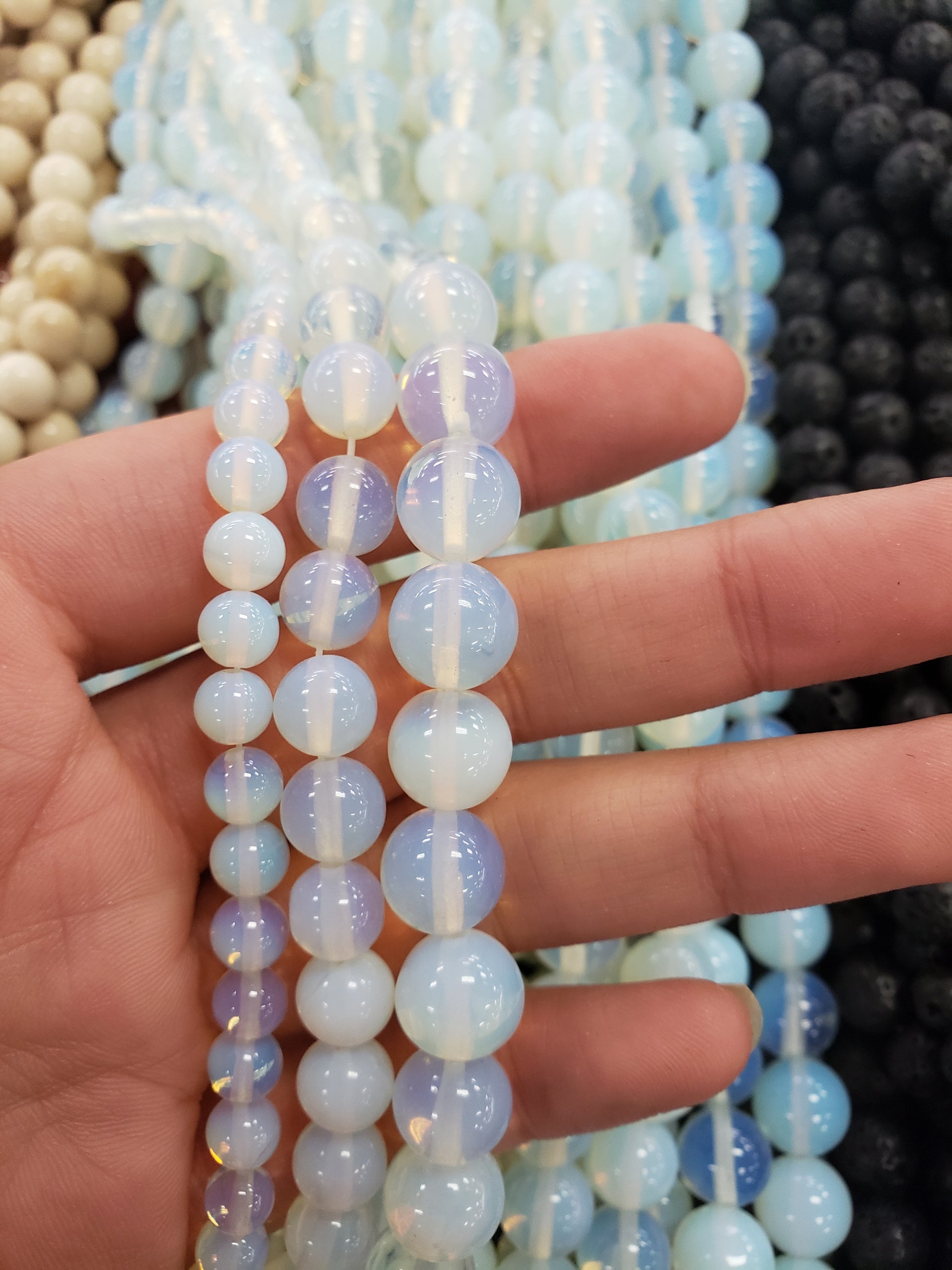 Crafting supplies such as opalite beads available at wholesale and retail prices, only at our crystal shop in San Diego!