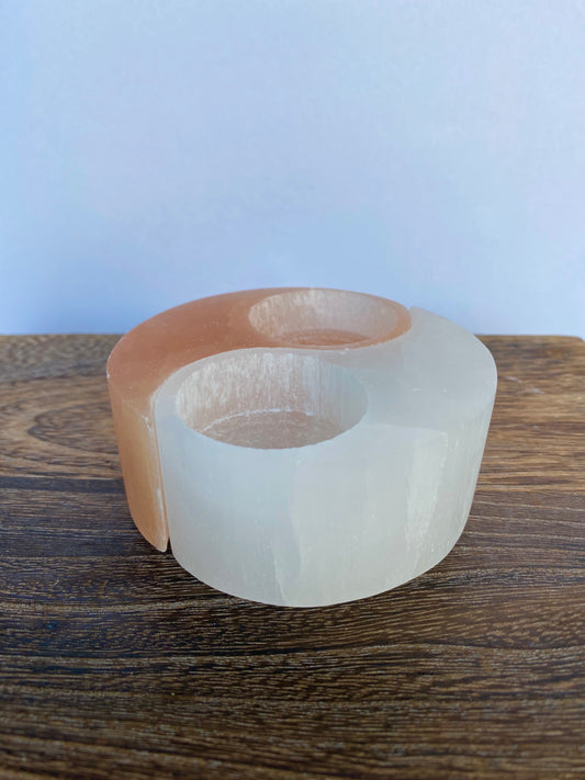 Yin Yang Selenite Candle Holders