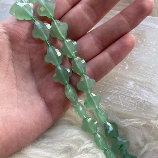 Faceted Green Aventurine Quatrefoil Beads