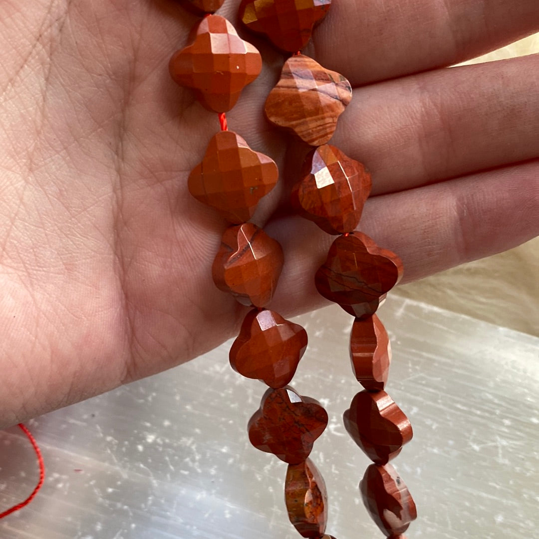 Faceted Red Jasper Quatrefoil Beads