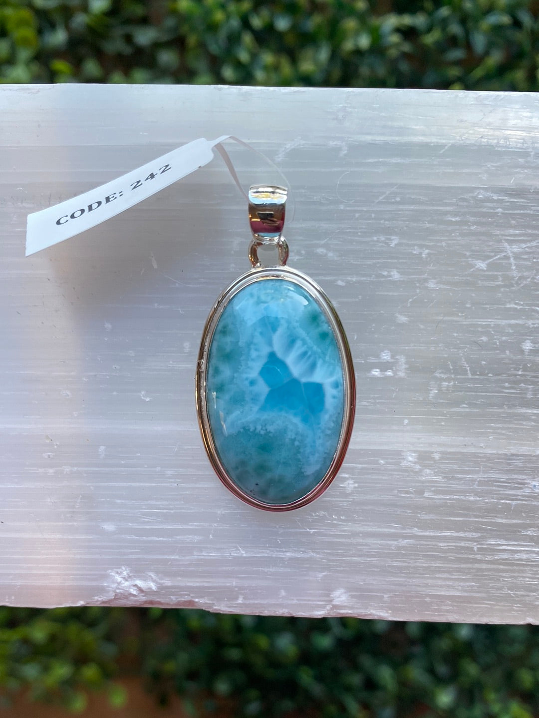 Larimar oval pendant in Sterling Silver