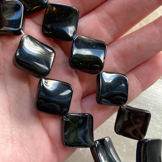 Black Onyx Twisted Tile Beads