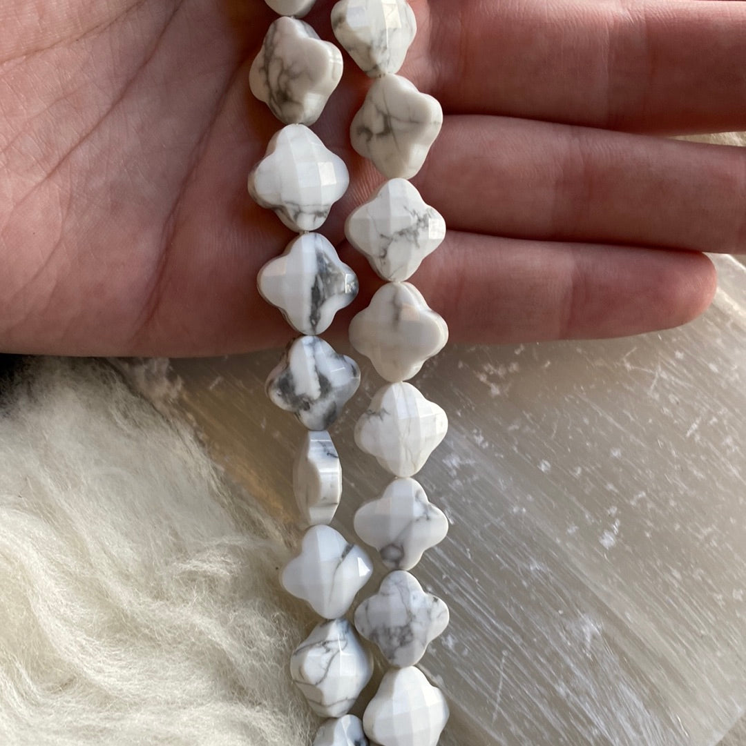 Faceted Howlite Quatrefoil Beads